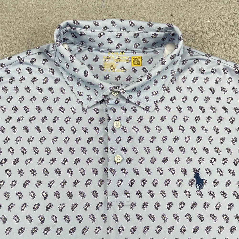 Polo Ralph Lauren Polo Shirt Mens XL Blue Paisley Performance Short Sleeve Logo
